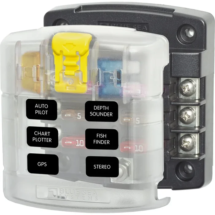 Blue Sea 5028 ST Blade Fuse Block w/ Cover – 6 Circuit without Negative Bus