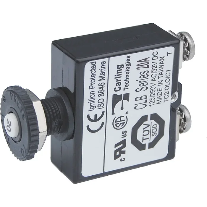 Blue Sea Push Button Reset Only Screw Terminal Circuit Breaker – 20 Amps