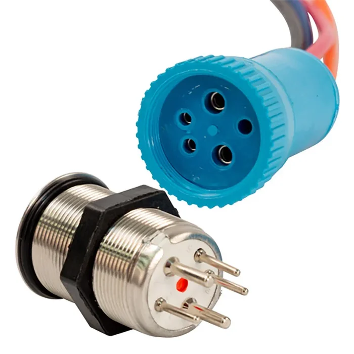 Bluewater 22mm Push Button Switch – Off/(On) Momentary Contact – Blue/Red LED – 4′ Lead [9059-2113-4]