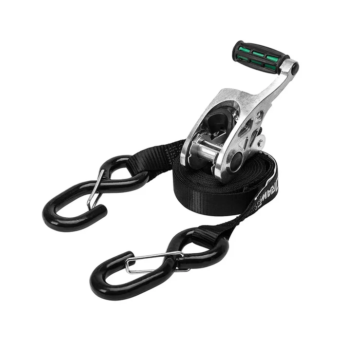 Draw-Tite Heavy Duty Ratchet Tie-Down 1″ Webbing w/Grip Handle & Secure Hooks – 2-Pack