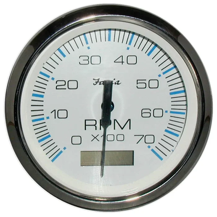 Faria Chesapeake White SS 4″ Tachometer w/Hourmeter – 7000 RPM (Gas) (Outboard) – 33840