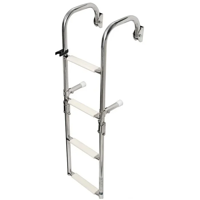 Foldable 3-Step Ladder with Arch Mounting Arms – Mirror Polished Stainless Steel with Anti-Skid Steps for Easy Access – Perfect for Nautical Use
