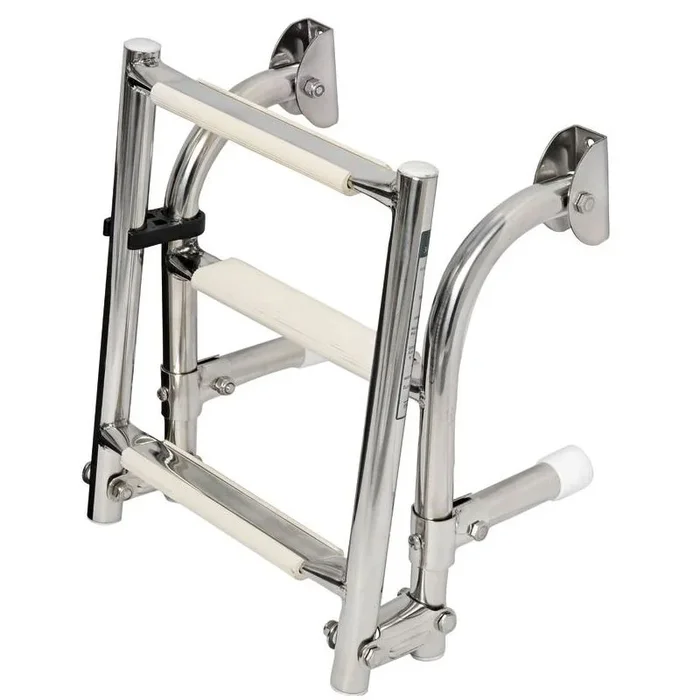 Foldable 5-Step Ladder in Mirror Polished AISI316 Stainless Steel for Stern Mounting – Anti-Skid Oval Steps by Osculati