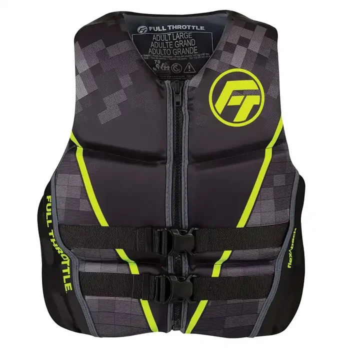 Full Throttle Menfts Rapid-Dry Flex-Back Life Jacket – L – Black/Green