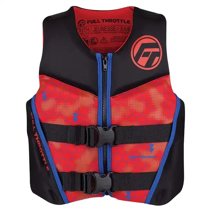 Full Throttle Youth Rapid-Dry Flex-Back Life Jacket – Red/Black