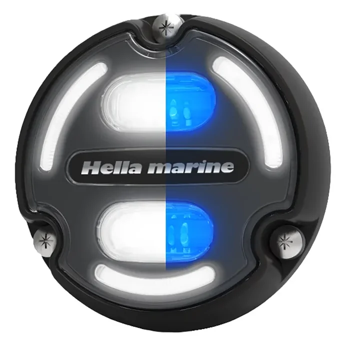 Hella Marine Apelo A2 Blue White Underwater Light – 3000 Lumens – Black Housing – Charcoal Lens with Edge Light