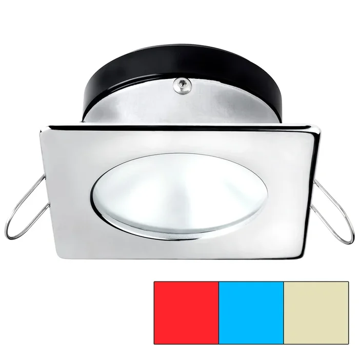 i2Systems Apeiron A1120 Spring Mount Light – Square/Round – Red, Warm White & Blue – Polished Chrome
