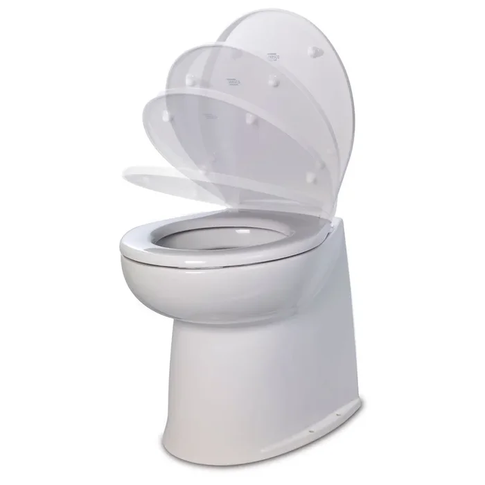 Jabsco Deluxe Flush 14″ Straight Back 12V Freshwater Electric Marine Toilet w/Solenoid Valve & Soft Close Lid