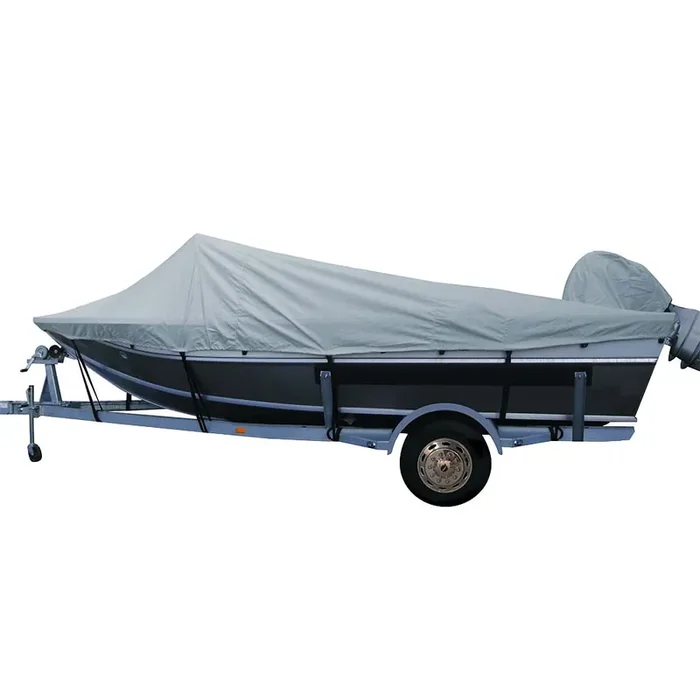 Poly-Flex II Styled-to-Fit Boat Cover f/15.5‘ Aluminum Boats w/High Forward Mounted Windshield – Grey – 79015F-10