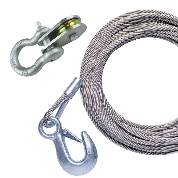 Powerwinch 50′ x 7/32″ Stainless Steel Universal Premium Replacement Galvanized Cable w/Pulley Block