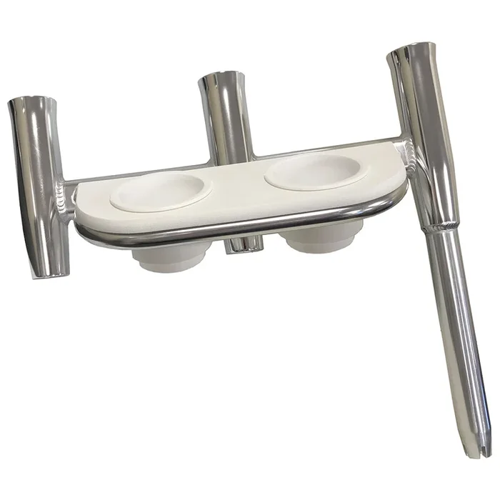 Tigress Offset Triple Rod Holder w/Cup Holders – Port Side – Polished Aluminum [88148]