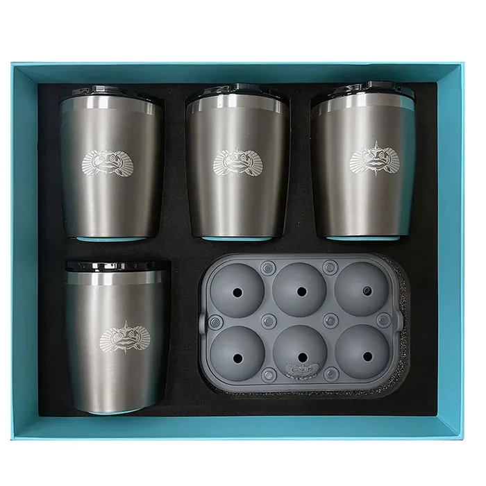 Toadfish Non-Tipping 10oz Graphite Rocks Tumblers with Ice Ball Tray – 4 Tumblers