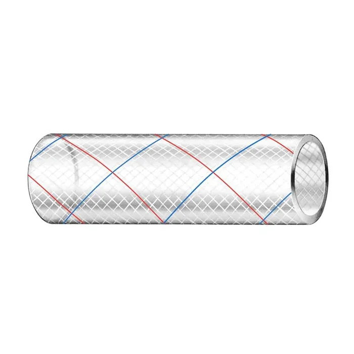 Trident Marine 5/8″ x 50′ Clear Reinforced PVC Hose Tubing Red & Blue Tracer