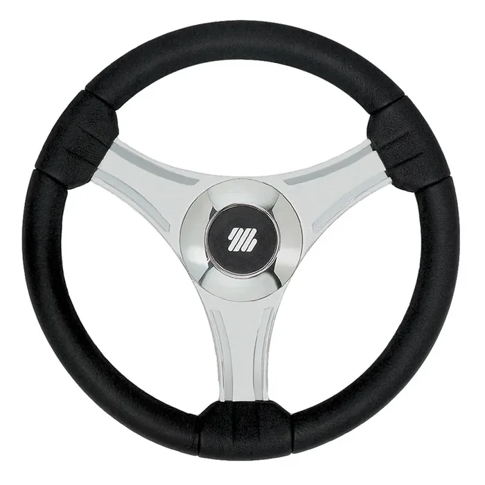 Uflex – Tavolara – 13.8″ Black Polyurethane Steering Wheel w/Silver Spokes & X62 Hub – 65277N