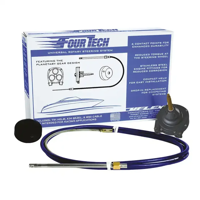 Uflex Fourtech 13‘ Mach Rotary Steering System with Helm, Bezel & Cable – FOURTECH13