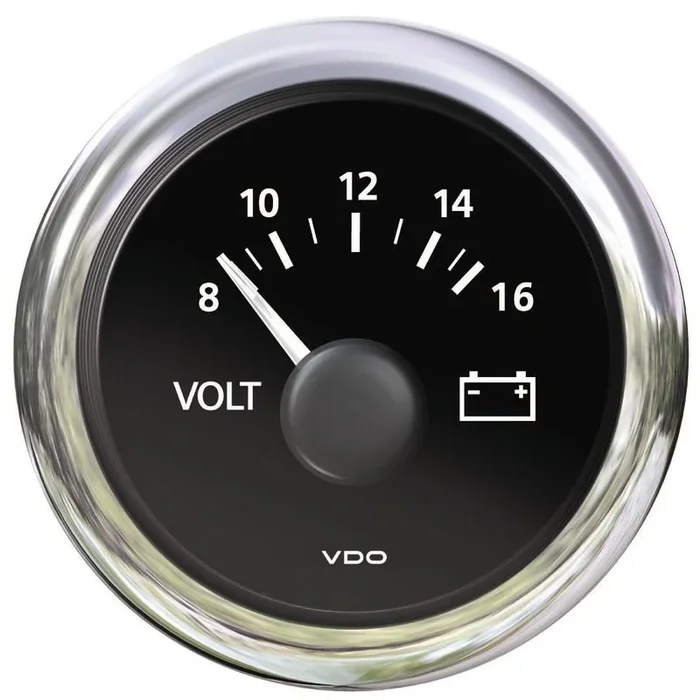 VDO Marine 8/16V Black Voltmeter – IP67 Watertight, LED Backlit Dial, NMEA Interface, Flush/Panel Mount Options