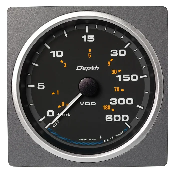 Veratron 4-3/8″ (110mm) AcquaLink® Depth Gauge 660’/200M – 12/24V – Black Dial & Bezel