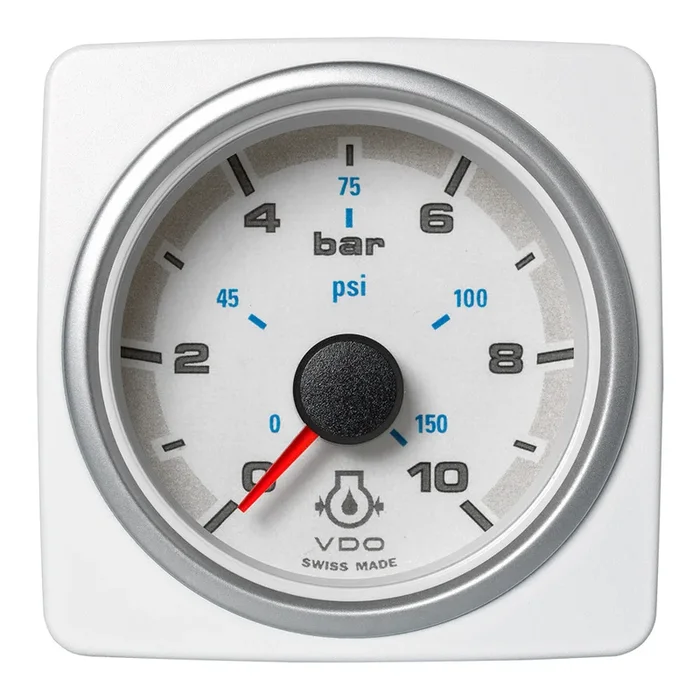 Veratron 52 MM (2-1/16″) AcquaLink Engine Oil Pressure 10 Bar/150 PSI – White Dial & Bezel