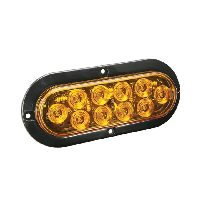 Wesbar LED Waterproof 6in Oval Surface Flange Mount Tail Light – Amber with Black Flange Base
