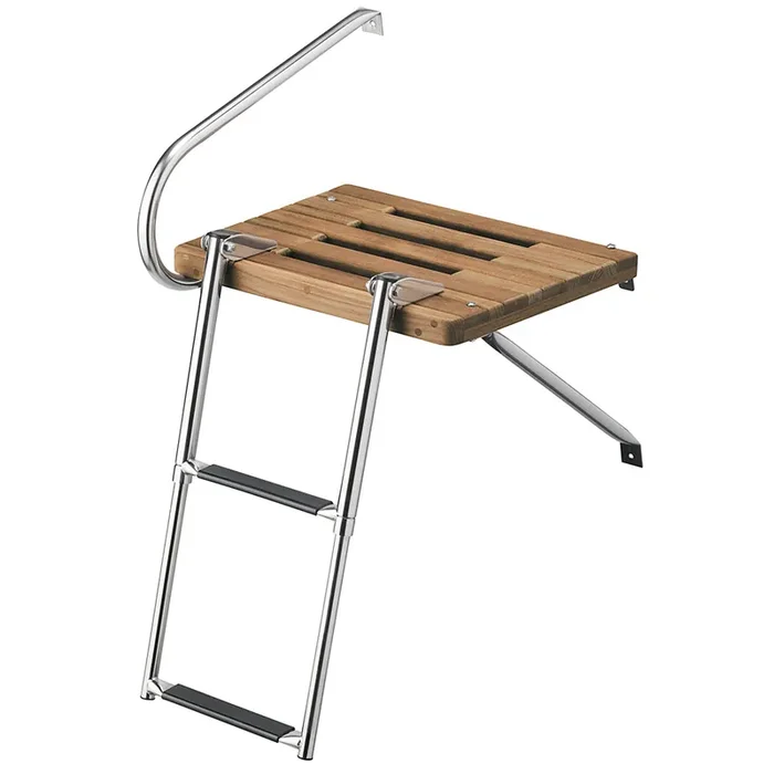 Whitecap Teak Swim Platform with 2-Step Telescoping Ladder for Boats with Outboard Motors – 68900