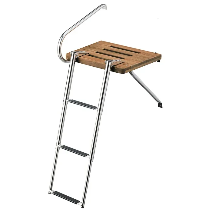Whitecap Teak Swim Platform with 3-Step Telescoping Ladder for Boats with Outboard Motors – 68902